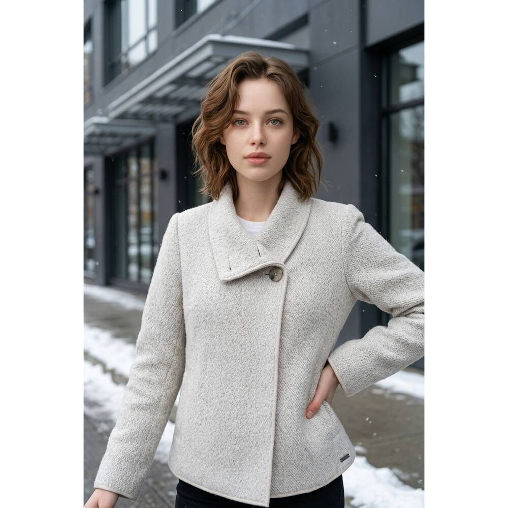 🐞Prana Oatmeal Wool Blend Blend Button High Neck Jacket Small